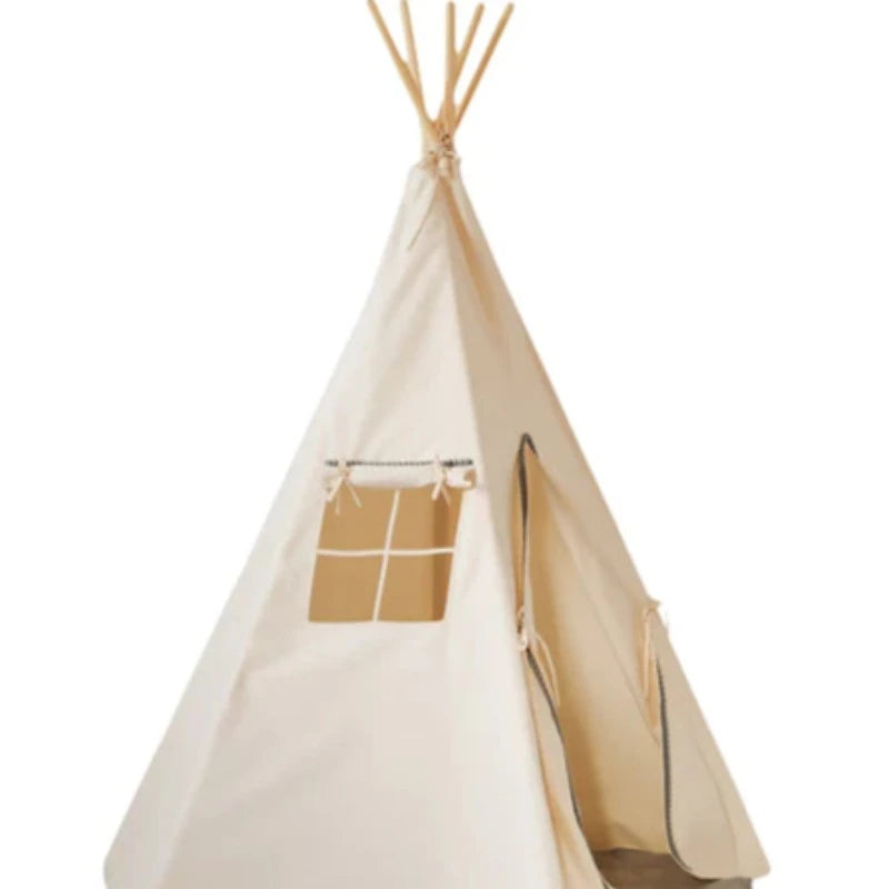 Ensemble Tipi avec Pompons Gris et Tapis