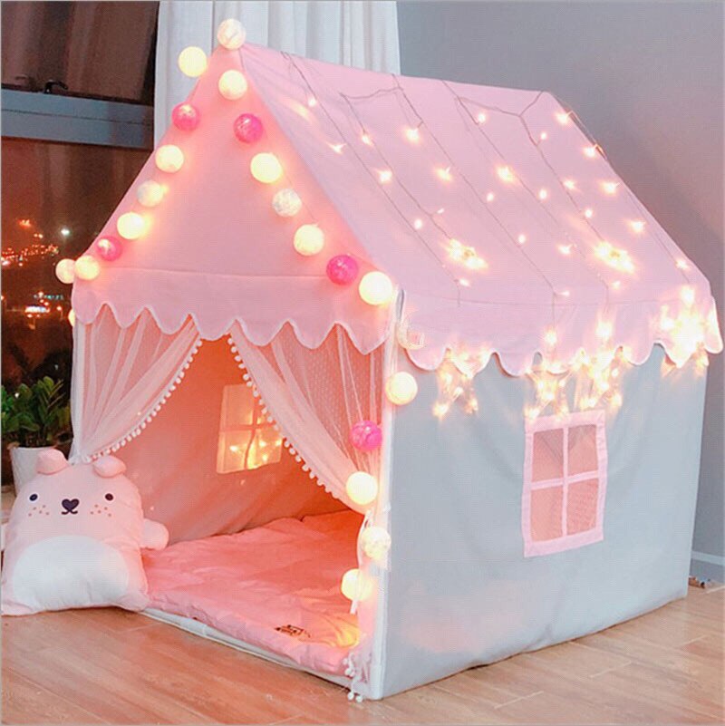 maison-tente-rose-et-grise-chambre-fille