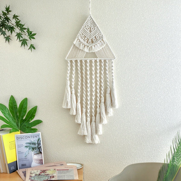 Attrape rêves triangle macramé blanc