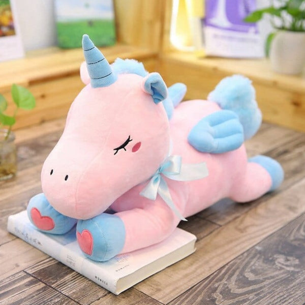 Peluche-Licorne-Rose-Ailes-Bleu