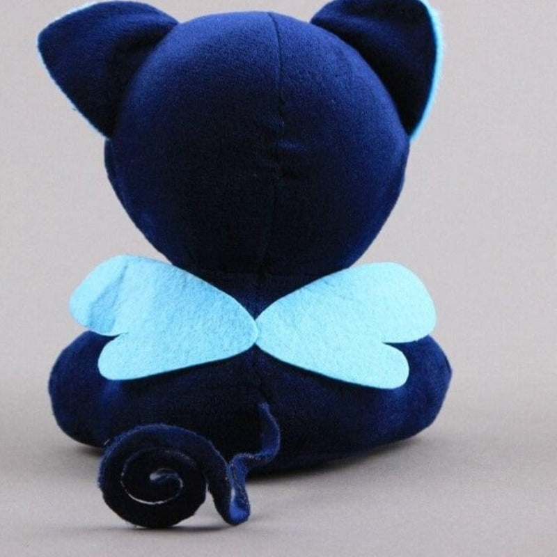 Peluche-chat-bleue-noir-plume