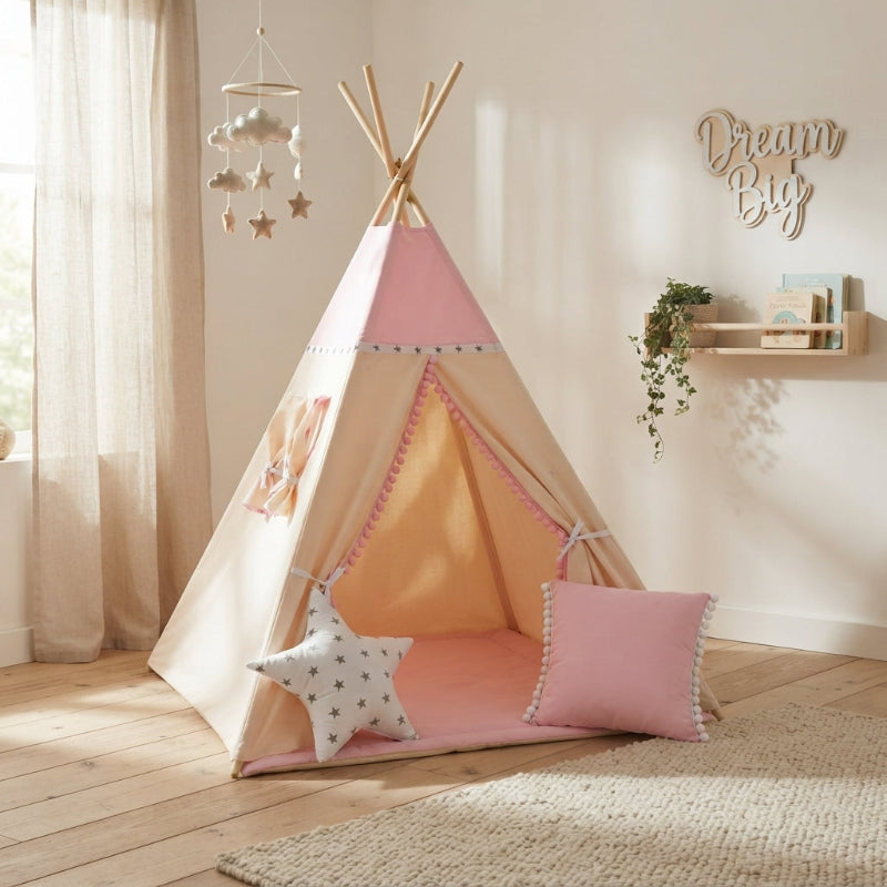 Tipi-Fille-avec-Tapis-et-Coussin