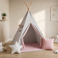 Tipi Fille Gris et Rose avec Tapis