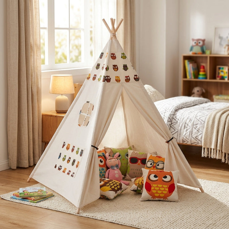 Tipi-enfant-blanc-avec-hiboux