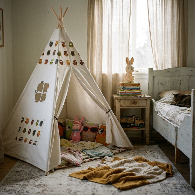 Tipi-enfant-blanc-motif-hiboux