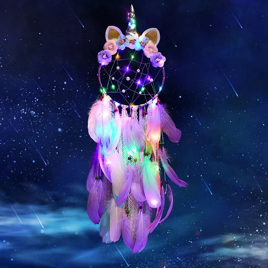 attrape-reve-licorne-lumineux-plumes-violet