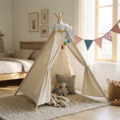 tipi-blanc-tissu-bois-enfant
