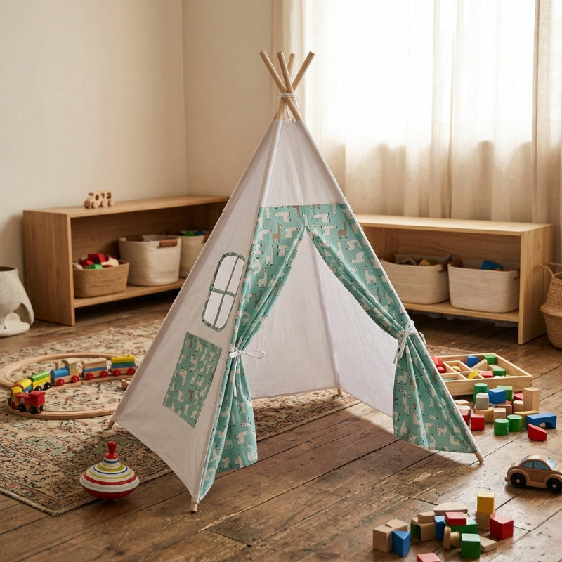 tipi-blanc-vert-chambre-enfant-lama