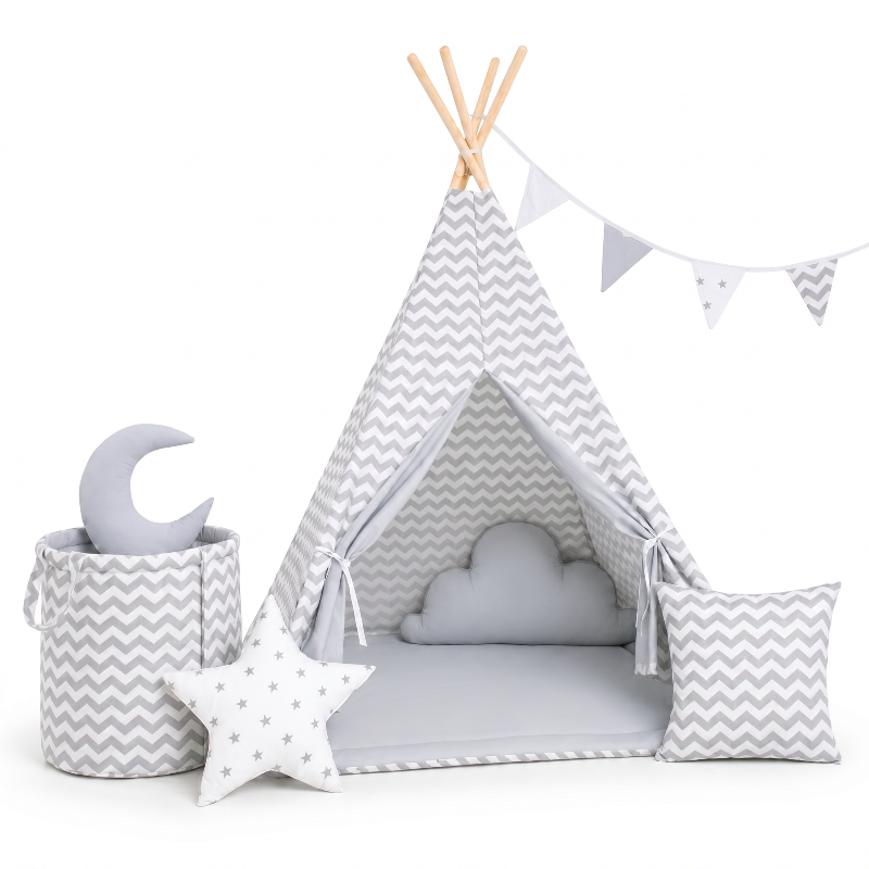 tipi-enfant-rayures-grises-avec-accessoires