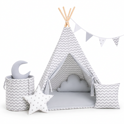 tipi-enfant-rayures-grises-avec-accessoires