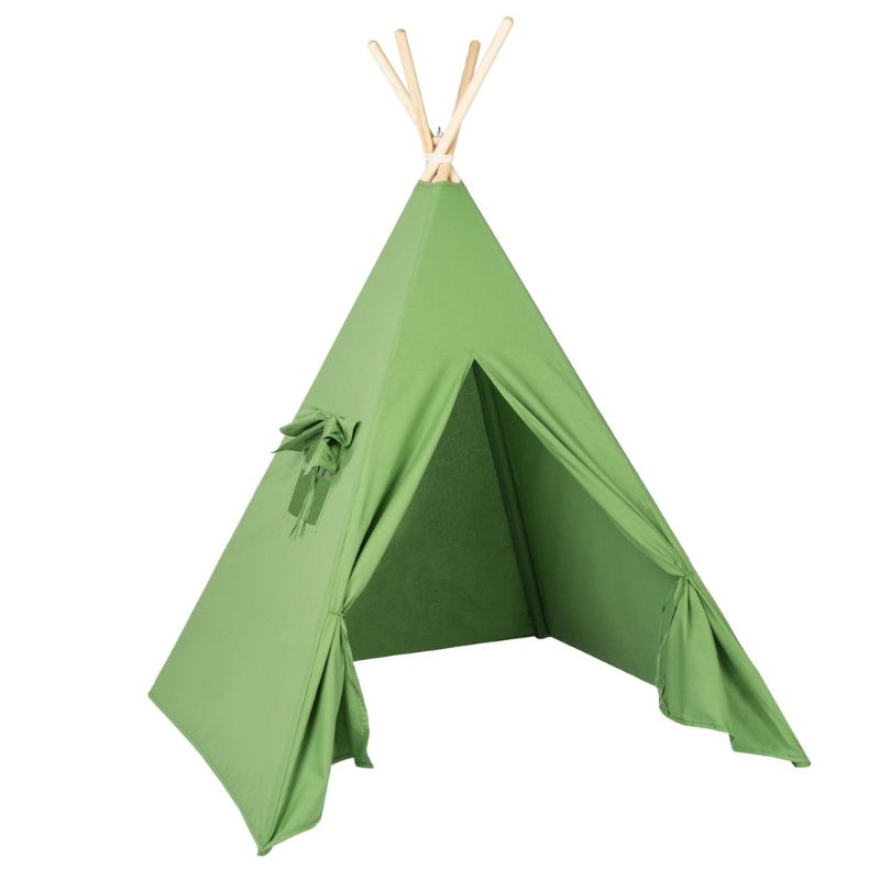 tipi-indien-enfant-vert-tissu-bois