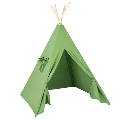 tipi-indien-enfant-vert-tissu-bois